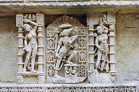 Varaha (centre), woman with snake (left)