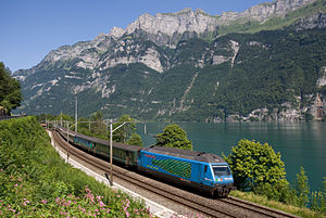 SBB passenger train at the Walensee