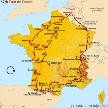 Route of the 1970 Tour de France
