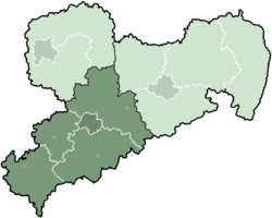 Map of Saxony highlighting the former Direktionsbezirk of Chemnitz