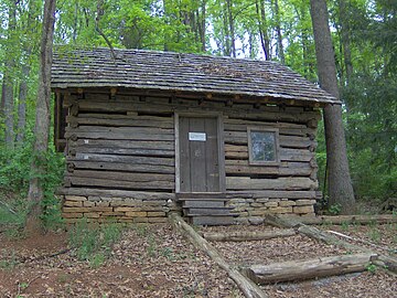 Slave cabin on display at the Museum of Appalachia in Norris, Tennessee; originally located on the Merritt family lands in Grainger County, Tennessee, built c. 1820