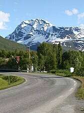 View of the mountain Spanstinden near Soløy