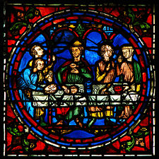 Detail of the stained glass window called Notre-Dame de la Belle Verierre