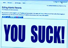 Wikipedia page on Atlantic Records being edited to read: "You suck!"
