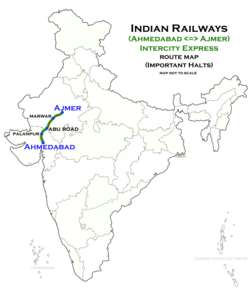 (Ajmer – Ahmedabad) Intercity Express route map