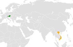 Map indicating locations of Austria and Vietnam
