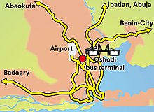 Location of the bus terminal Oshodi in Lagos