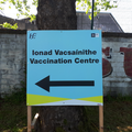 COVID-19 vaccination centre road sign in June 2021.