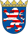 Steigender Löwe im Landeswappen von Hessen (weißer Löwenkopf)