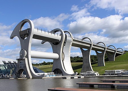 The Falkirk Wheel is a rotating boat lift that works using Archimedes' principle.