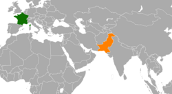 Map indicating locations of France and Pakistan