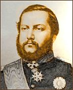 Francisco Solano López, Field Marshal and President of Paraguay wearing the badge of Commander of the Order. Ironically, he became enemy of the Brazilian Empire during the Paraguayan War.