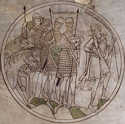 Roundel from Guthlac Roll, 1210: Guthlac in contemplation