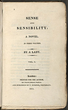 Title page reads "Sense and Sensibility: A Novel. In Three volumes. By a Lady. Vol. I. London: Printed for the Author, By C. Roxworth, Bell-yard, Temple-bar, and Published by T. Egerton, Whitehall. 1811.