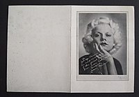 Invitation by Cannons of Hollywood to his studio opening at 1 Dover Street, London, Front cover with photograph by Cannons of Hollywood of Jean Harlow