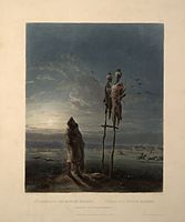 "Idols of the Mandan Indians": aquatint by Karl Bodmer from the book "Maximilian, Prince of Wied's Travels in the Interior of North America, during the years 1832–1834"