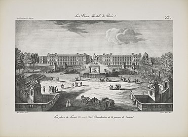 Place Louis XV (heute Place de la Concorde) um 1791, mit dem Hôtel de la Marine auf der rechten Seite