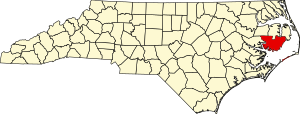 Map of North Carolina highlighting Hyde County