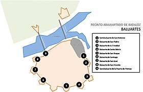 Map of bastions of the Badajoz bastioned enclosure