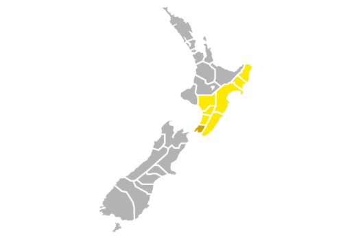 Hurricanes' catchment area, with Wellington highlighted in orange.