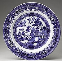 A plate with a blue willow pattern like Janey Larkin's
