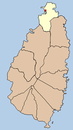 The District of Gros Islet, with the town of Gros Islet marked in red