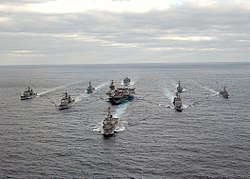 George Washington Carrier Strike Group formation sails in the Atlantic Ocean