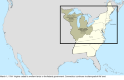 Map of the change to the United States in central North America on March 1, 1784