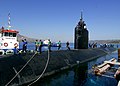 Sailors conduct mooring operations as the fast-attack submarine USS Albany (SSN-753) arrives in Souda Bay for a routine port visit.