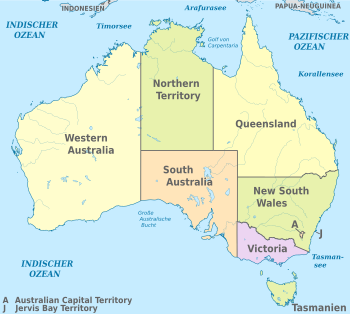 Karte Australiens, Bundesstaaten eingezeichnet