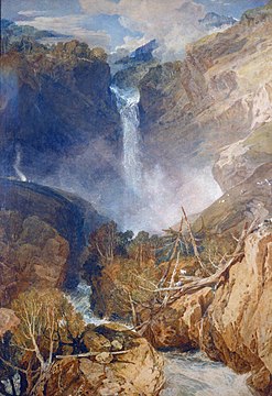 "The Great Fall of the Reichenbach, in the Valley of Hasle, Switzerland" (1804, watercolour on paper) by J.M.W. Turner