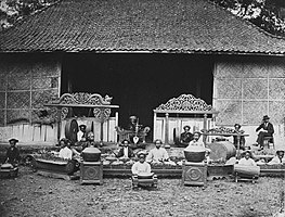 Sundanese gamelan ensemble of Bandung's Regent, West Java, Dutch east Indies, between 1857 and 1890
