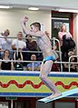 Ein Wasserspringer führt einen 2 ½ Salto vorwärts mit 1 Schraube, freie Ausführung (5152 B; Schwierigkeit 3.0) bei den Deutschen Hallenmeisterschaften der A-/B-Jugend 2019 aus.
