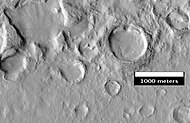 Eroded terrain in Deuteronilus Mensae, as seen by HiRISE, under the HiWish program.