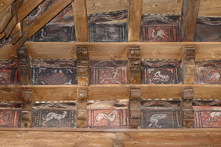 Carved and painted wood ceiling of the cloister