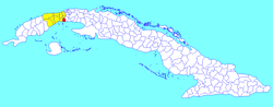 Güira de Melena municipality (red) within Artemisa Province (yellow) and Cuba