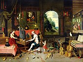 Jan van Kessel, Allegory of Hearing (17th century): Diverse sources of sound, especially instruments serve as allegorical symbols.