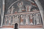 Apostel (unten), Jüngstes Gericht (oben) mit Erzengel Michael in der Mitte und links Maria, Adam und Eva, sowie rechts die Verdammten