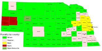 Boyle: cluster of 9 counties in east. Harris: 3 counties in western Panhandle. Hoppner: 17 counties, mostly in east. Nelson: throughout state, though few in east. Nelson and Boyle tied in Grant County.