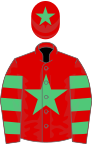 Red, emerald green star, hooped sleeves, red cap, emerald green star