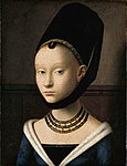 Portrait of a Young Girl, Petrus Christus. A truncated hennin, fashionable in the Low Countries the 1460s.