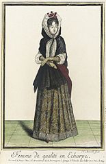 Dame mit Écharpe, einer Art Pelerine, die auch über den Kopf gezogen wird (Nicolas Arnoult, ca. 1681-1683)
