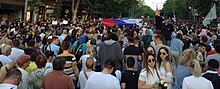 Demonstrators in King Aleksandar Boulevard on 3 June 2023
