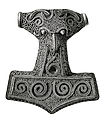 Drawing of a silver-gilted Thor's hammer found in Scania, Sweden