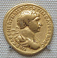 A coin of the Roman Emperor Trajan, found together with coins of Kanishka, at Ahin Posh.