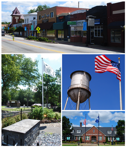 Top, left to right: Downtown Williamston, the grave of West Allen Williams (founder of Williamston) in Williamston Springs Mineral Park, water tower at the Williamston Mill, Williamston Municipal Center