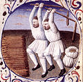 Medieval image of threshing men