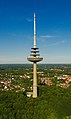 Luftbildaufnahme vom Fernmeldeturm Kiel, auf Augenhöhe mit üblicher Aufnahmequalität