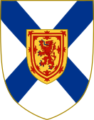 Arms of Nova Scotia: Argent, a Saltire Azure an inescutcheon of the Royal Arms of Scotland, as used by baronets of Nova Scotia as a heraldic badge