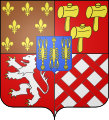 Arms of the French commune of La Neuville-Roy, bearing a field tanné in the dexter chief quarter.
